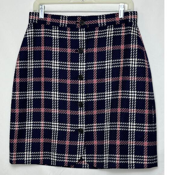 NWT Brooks Brothers Women’s 8 Red Blue Plaid Wool Mini A-Line Skirt Red - Picture 1 of 7